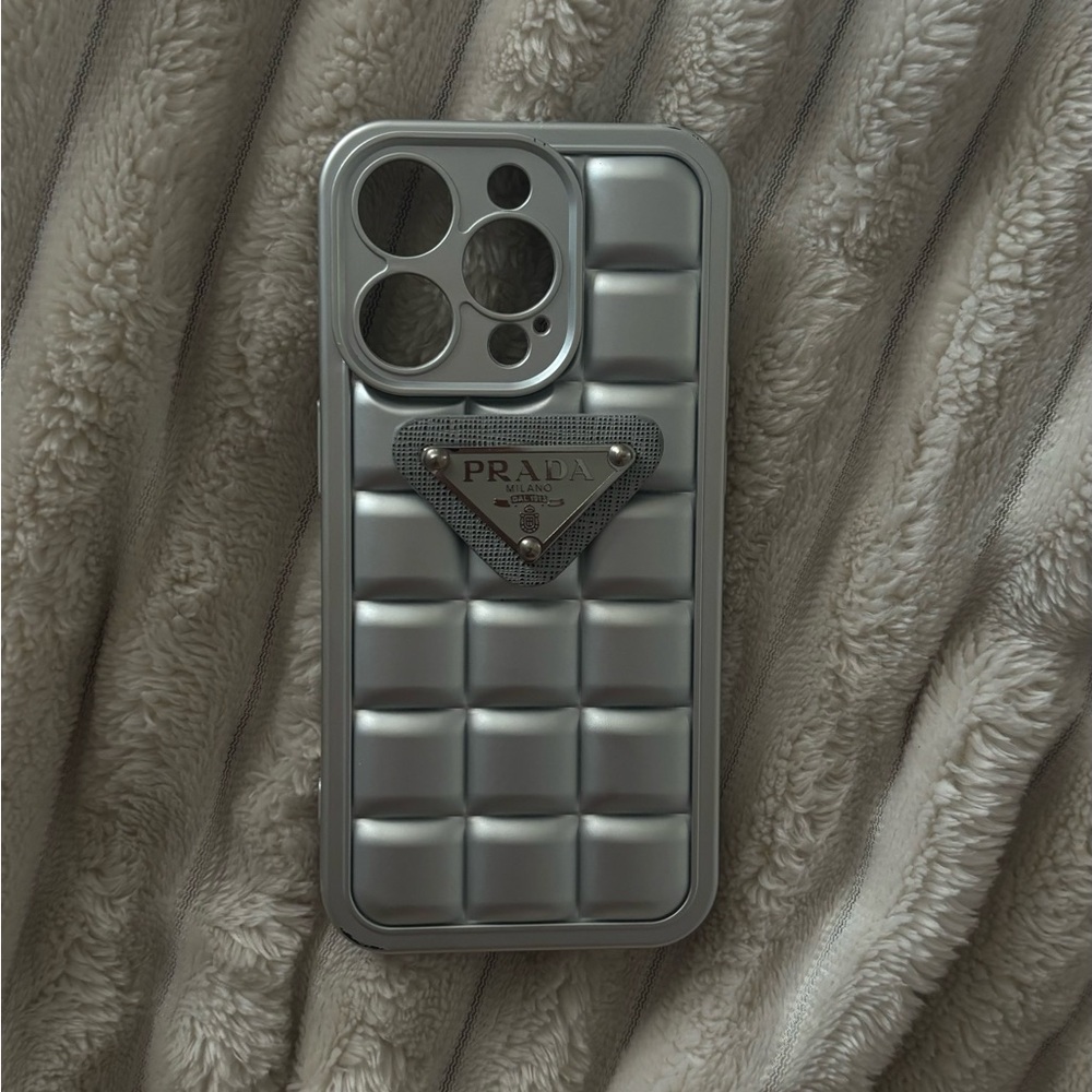 Prada Metallic Silver Quilted Phone Case